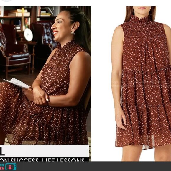 Just Taylor Smocked Polka Dot Dress Mock Neck Sleeveless Tiered Chiffon - Picture 1 of 5